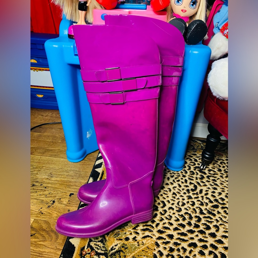 Calvin Klein Purple Over the Knee Boots with Glossy Finish